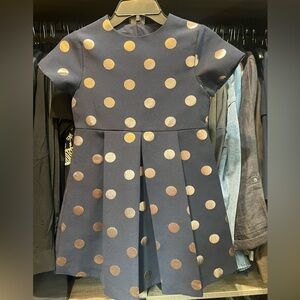 NWT Girls Jacadi Elegant Navy Dress with Gold Dots, Sz 10